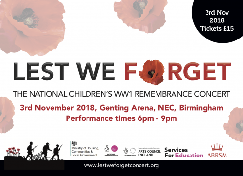 poster for Lest We Forget World War one remembrance concert