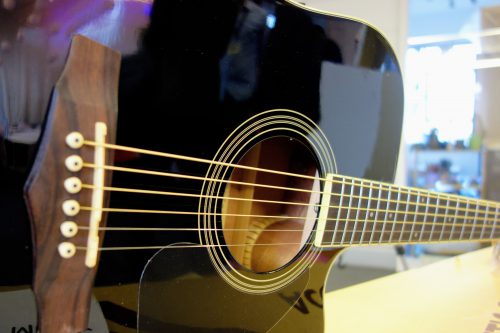 Close up black guitar
